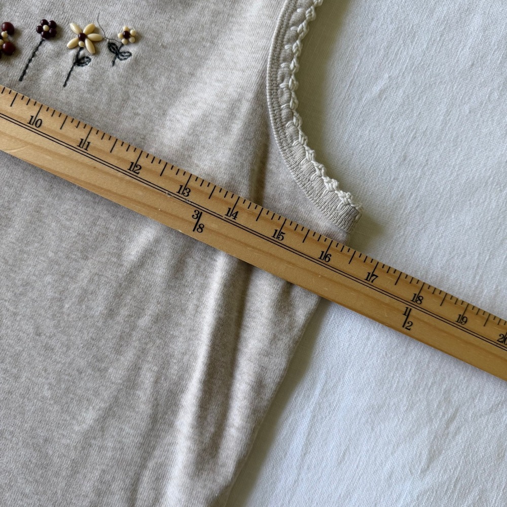 Y2K Lizwear Tan Floral Embroidered Beaded Lace Trim Tank Top Boho Indie Sleeze M - Picture 7 of 9